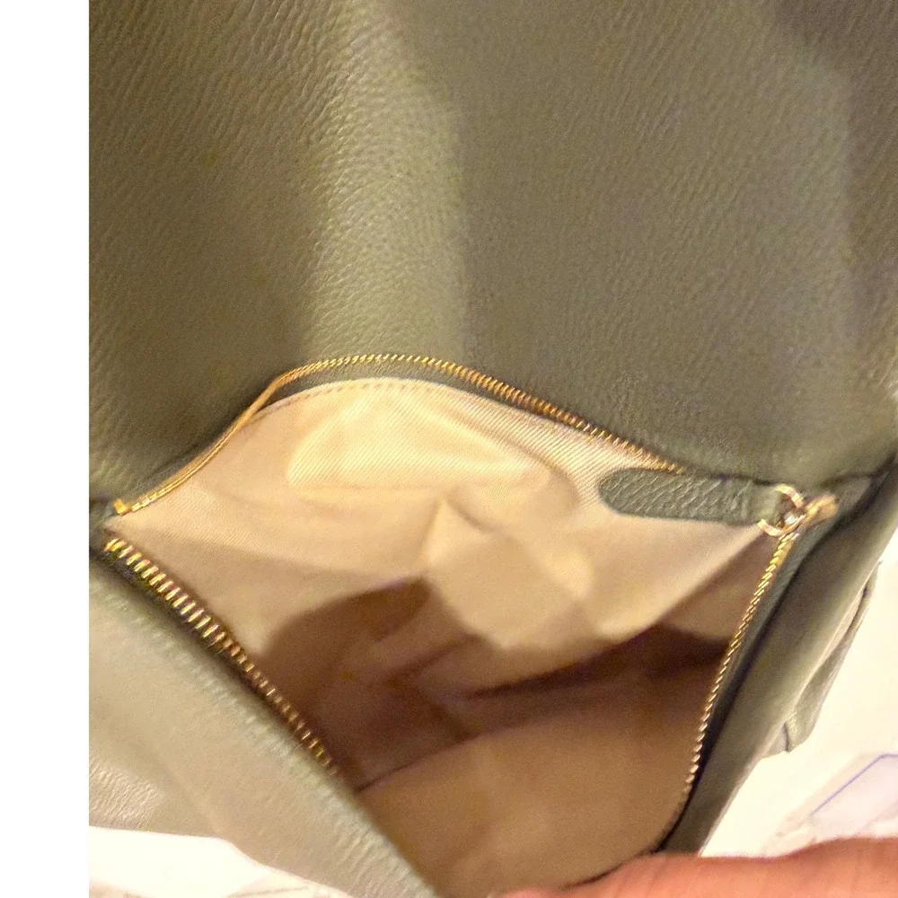 Cole Haan Grand Ambition Olive Green Pebbled Leather Backpack Bag Gold Hardware